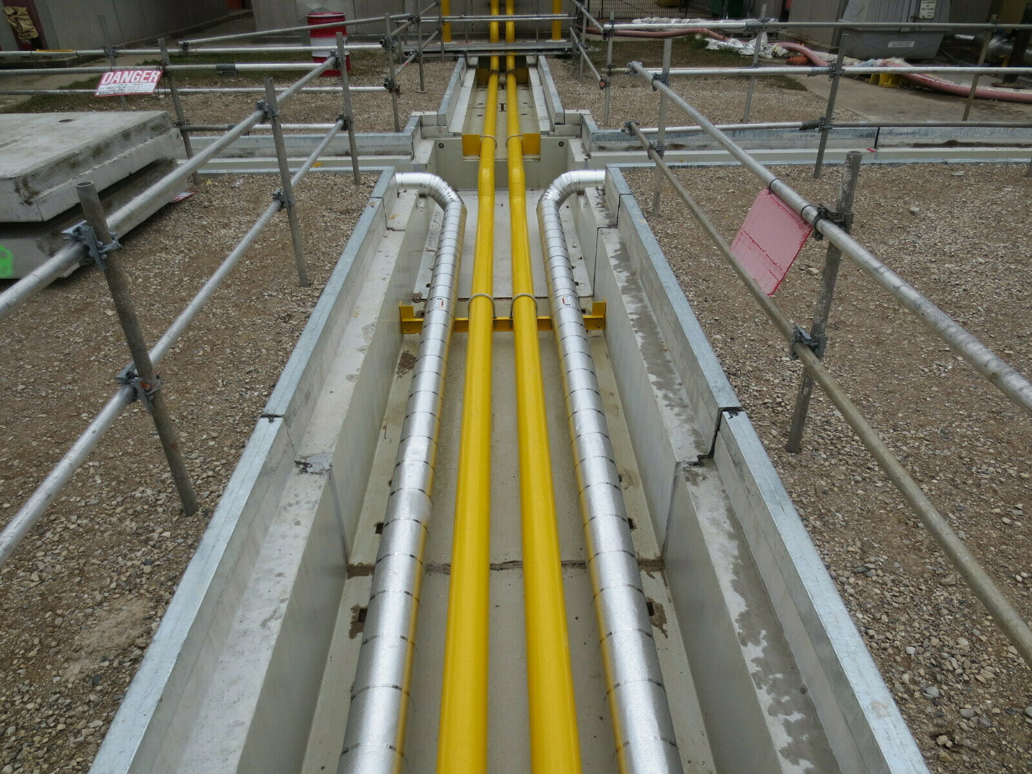 An outdoor piping run