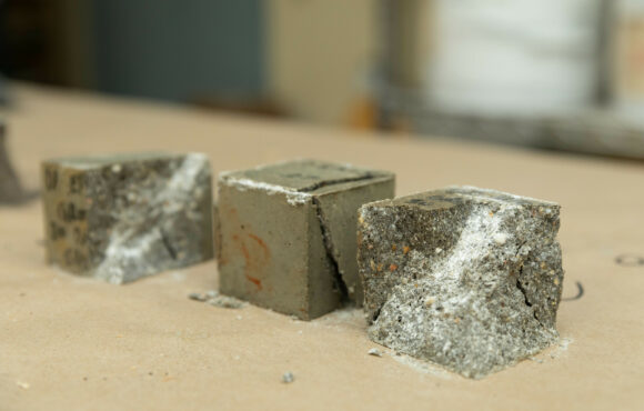 Closeup of degraded metallic cubes