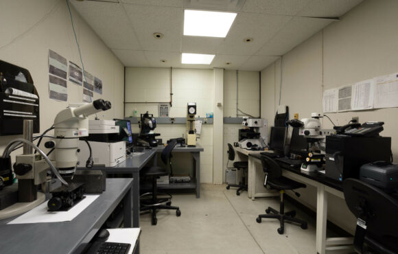 Laboratory filled with microscope work stations