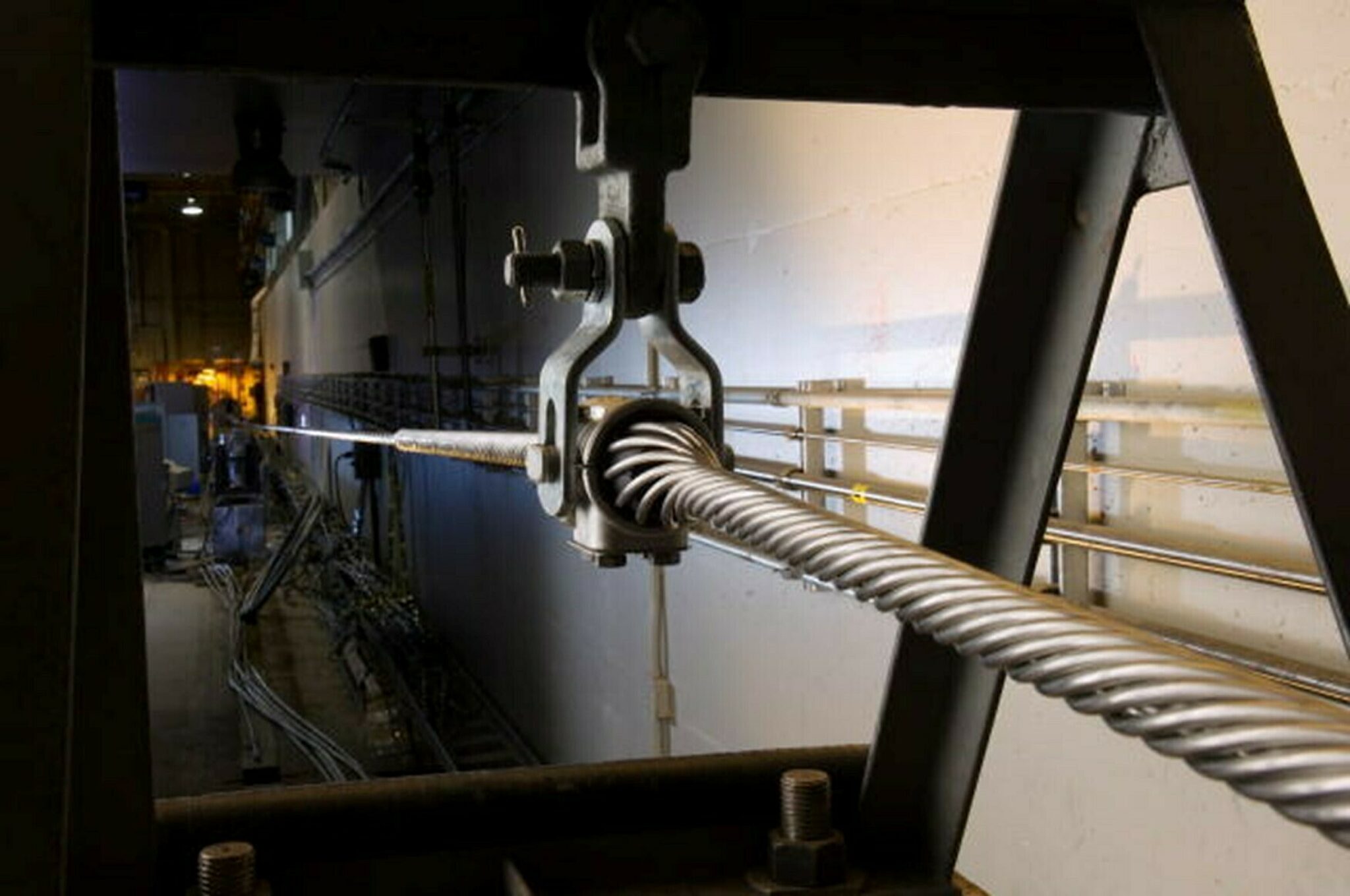 Fiber optic cable undergoing hardware testing at Kinectrics