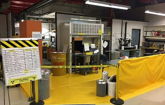 Interior of gated laboratory containing hazardous materials