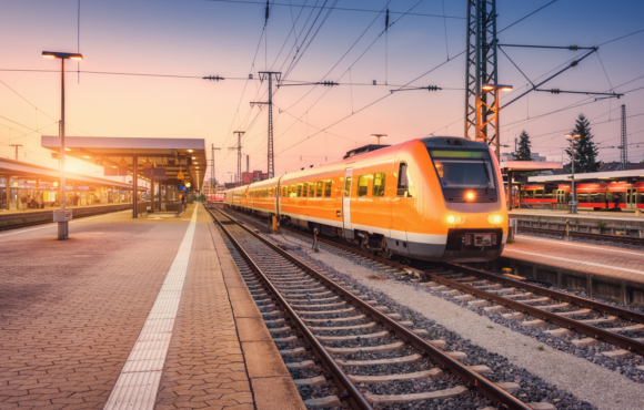 Train station with orange train