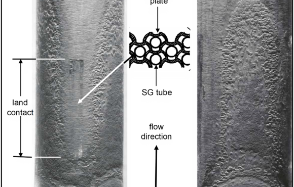 Extreme closeup photograph of corrosion in a steam generator tube